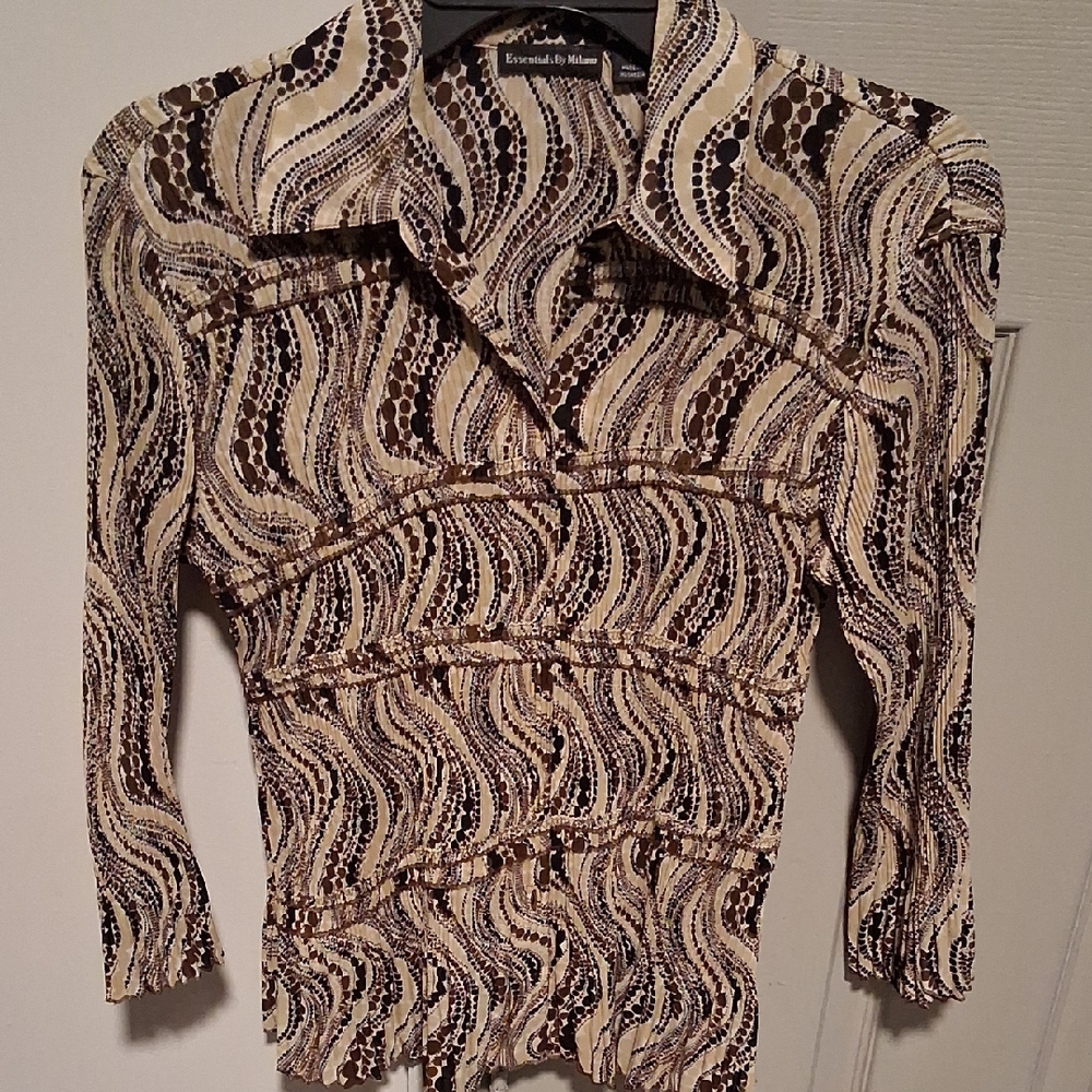 Essentials by Milano Beige and Brown Patterned Blouse